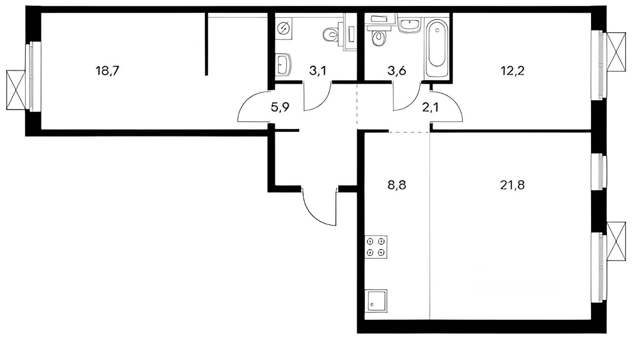Планировка этой квартиры по данным Циан
