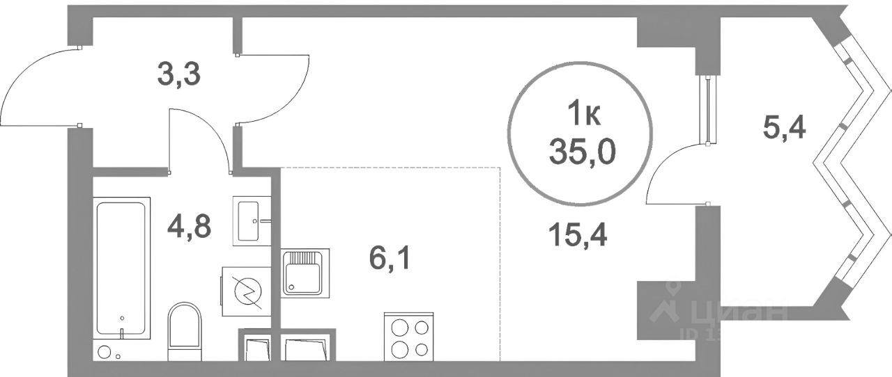 Планировка этой квартиры по данным Циан