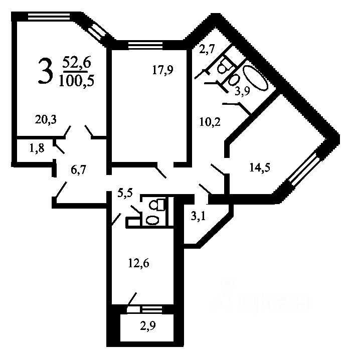 Планировка этой квартиры по данным Циан