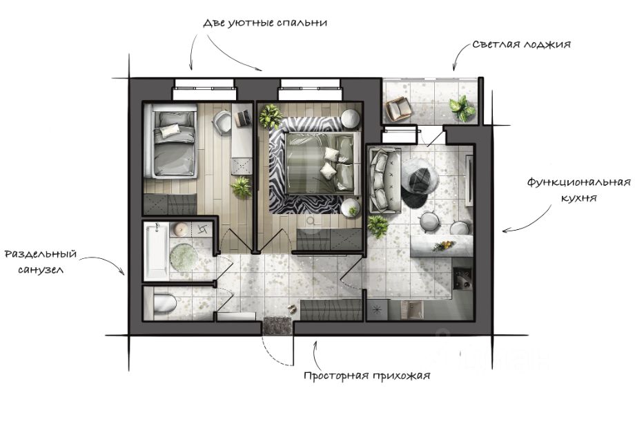 2-комн.кв., 54,4 м², 1/8 этаж