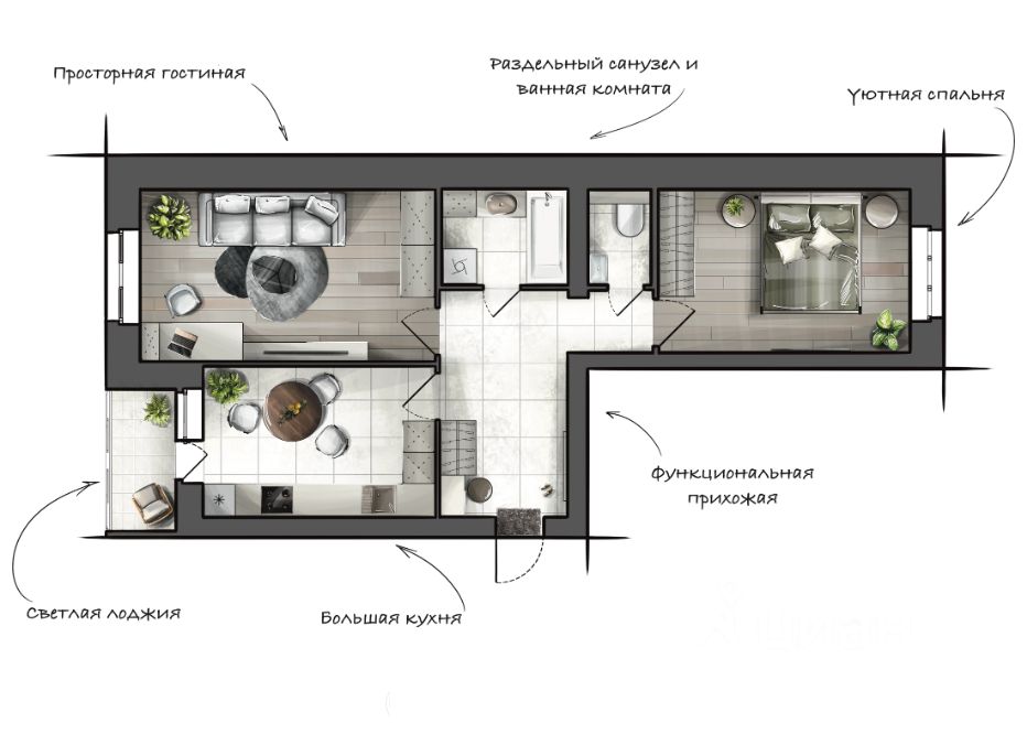 2-комн.кв., 68,7 м², 8/8 этаж