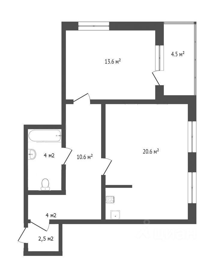 Планировка этой квартиры по данным Циан