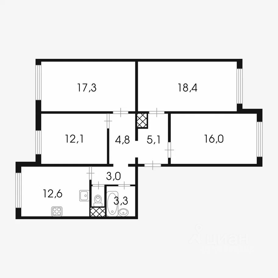 Планировка этой квартиры по данным Циан