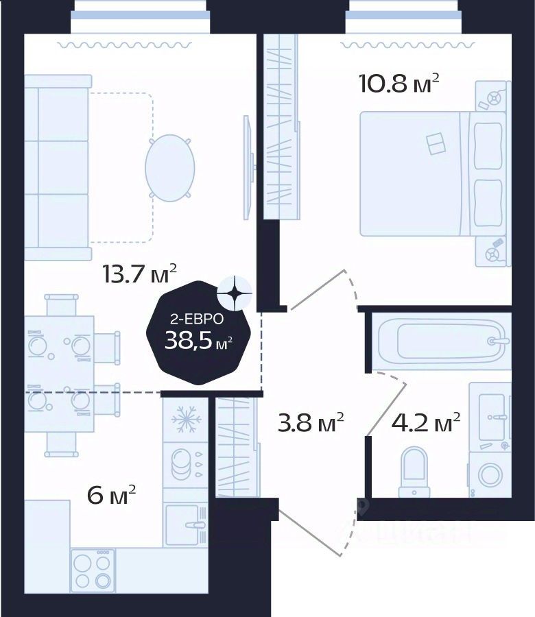 2-комн.кв., 38,5 м², 14/16 этаж