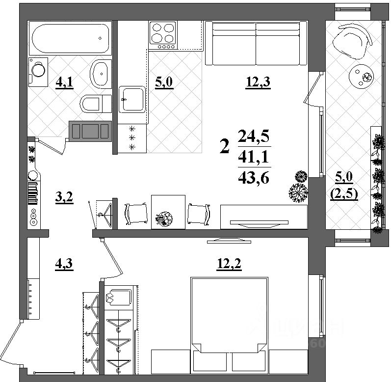 Планировка этой квартиры по данным Циан