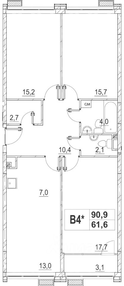 Планировка этой квартиры по данным Циан