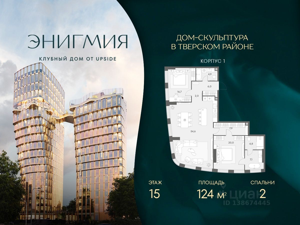 2-комн.кв., 124 м², 15/19 этаж
