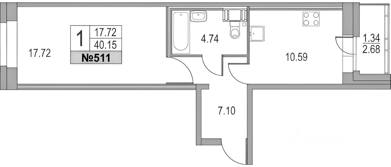 Планировка этой квартиры по данным Циан