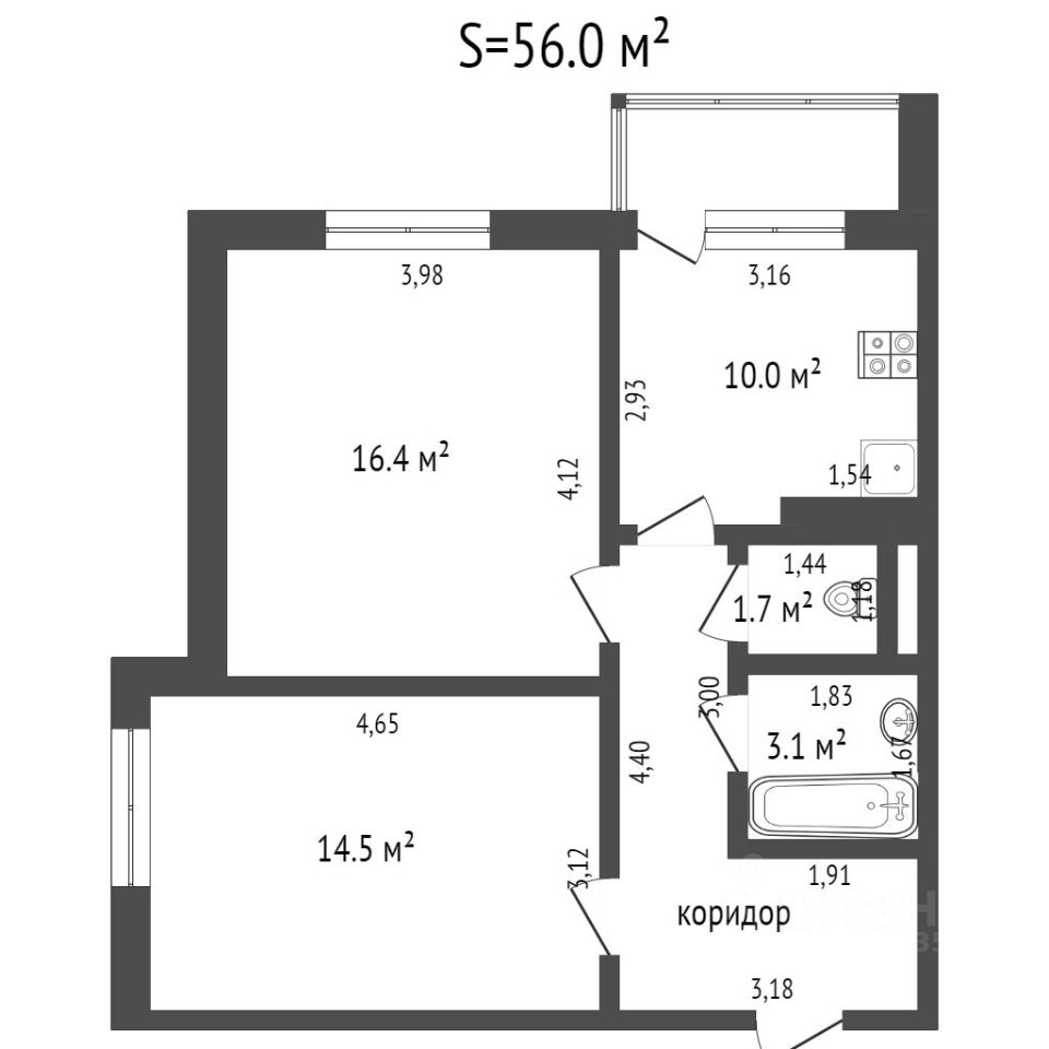 Планировка этой квартиры по данным Циан