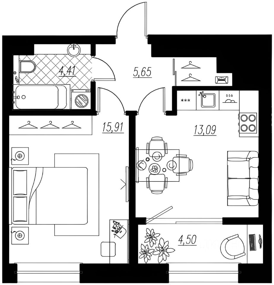 Планировка этой квартиры по данным Циан