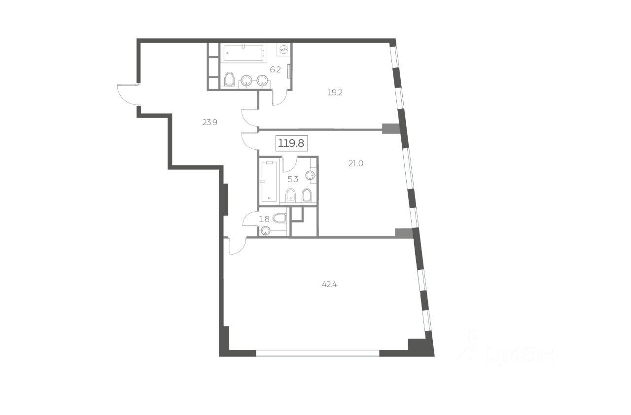 Планировка этой квартиры по данным Циан
