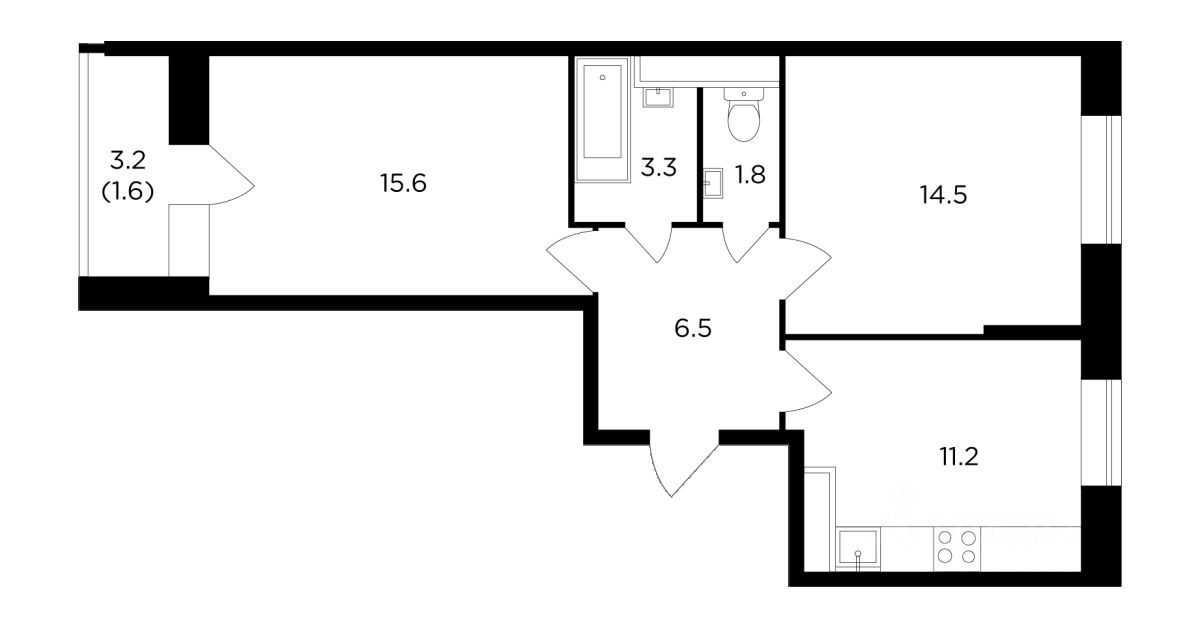 Планировка этой квартиры по данным Циан