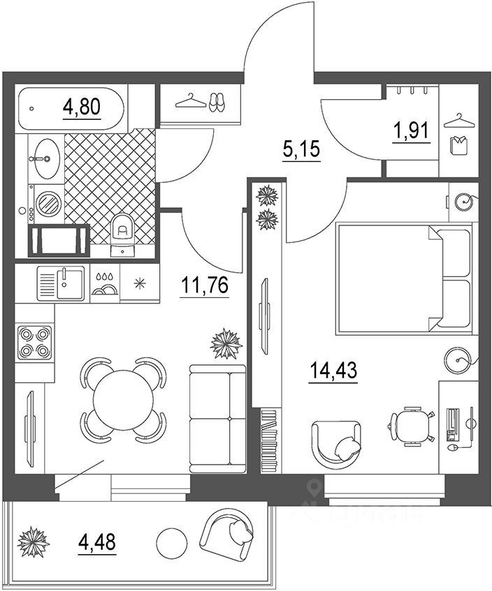 Планировка этой квартиры по данным Циан