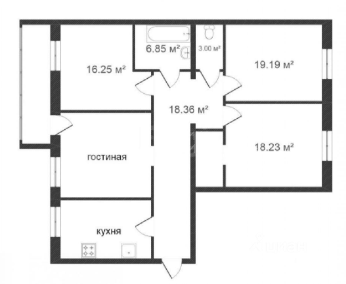 Планировка этой квартиры по данным Циан