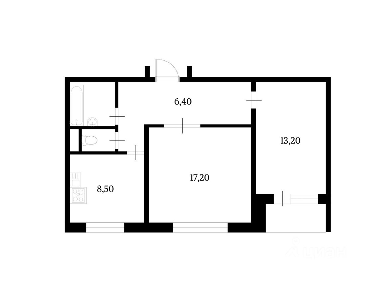 Планировка этой квартиры по данным Циан
