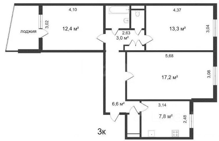 Планировка этой квартиры по данным Циан