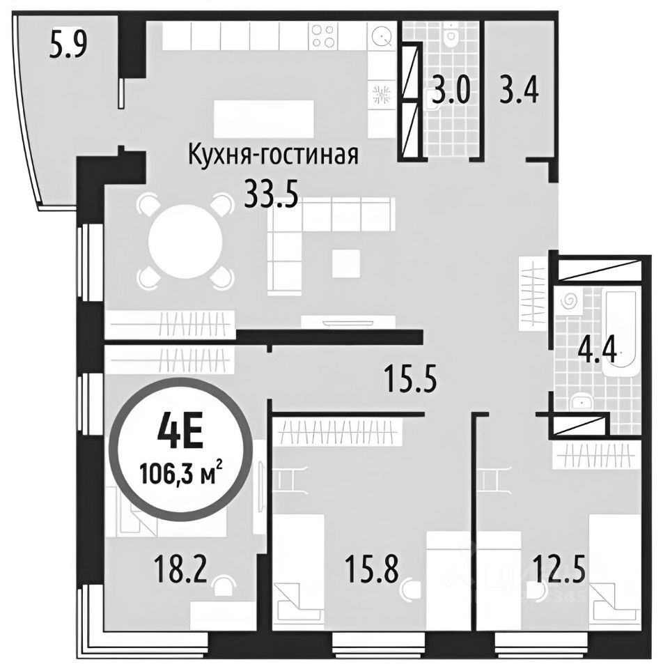Планировка этой квартиры по данным Циан
