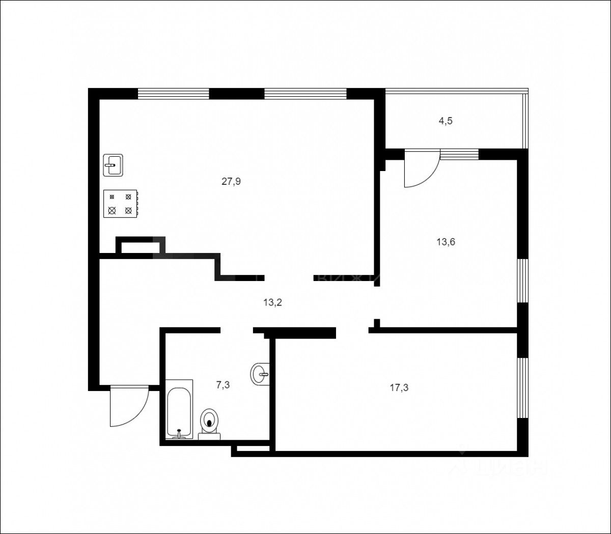 Планировка этой квартиры по данным Циан