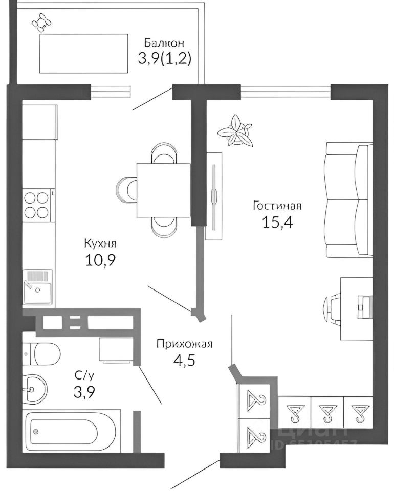 Планировка этой квартиры по данным Циан