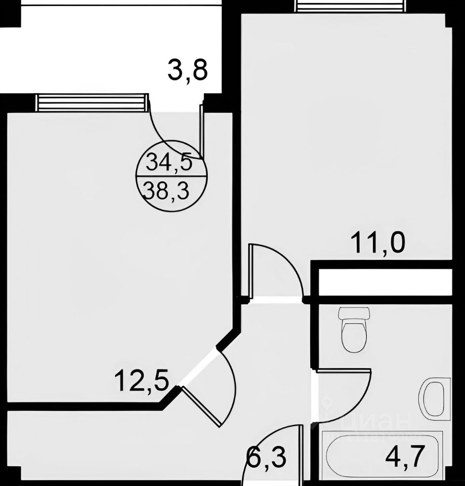 Планировка этой квартиры по данным Циан