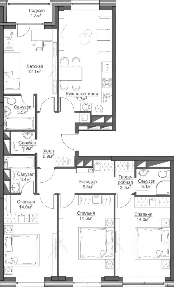 Планировка этой квартиры по данным Циан