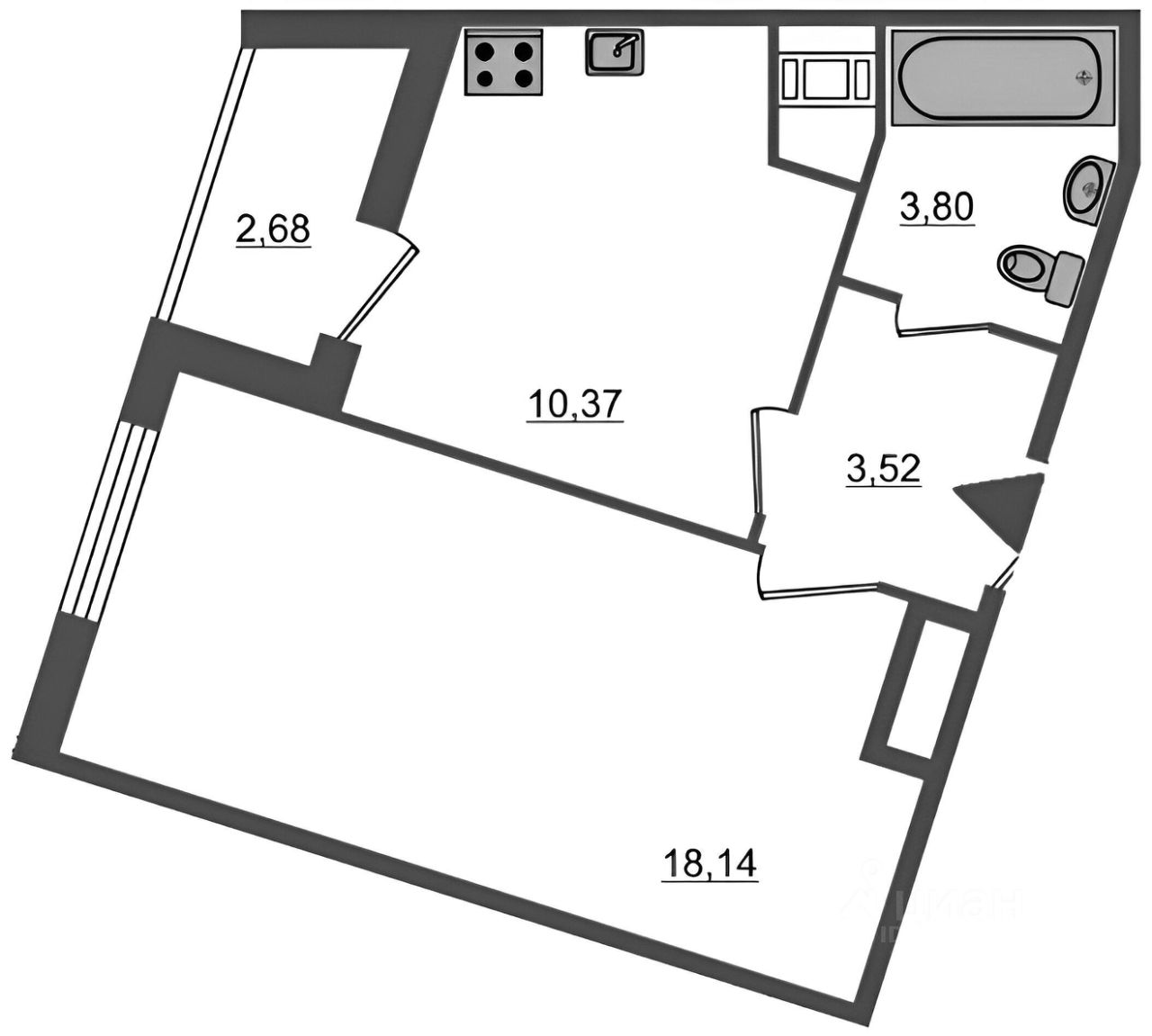 Планировка этой квартиры по данным Циан