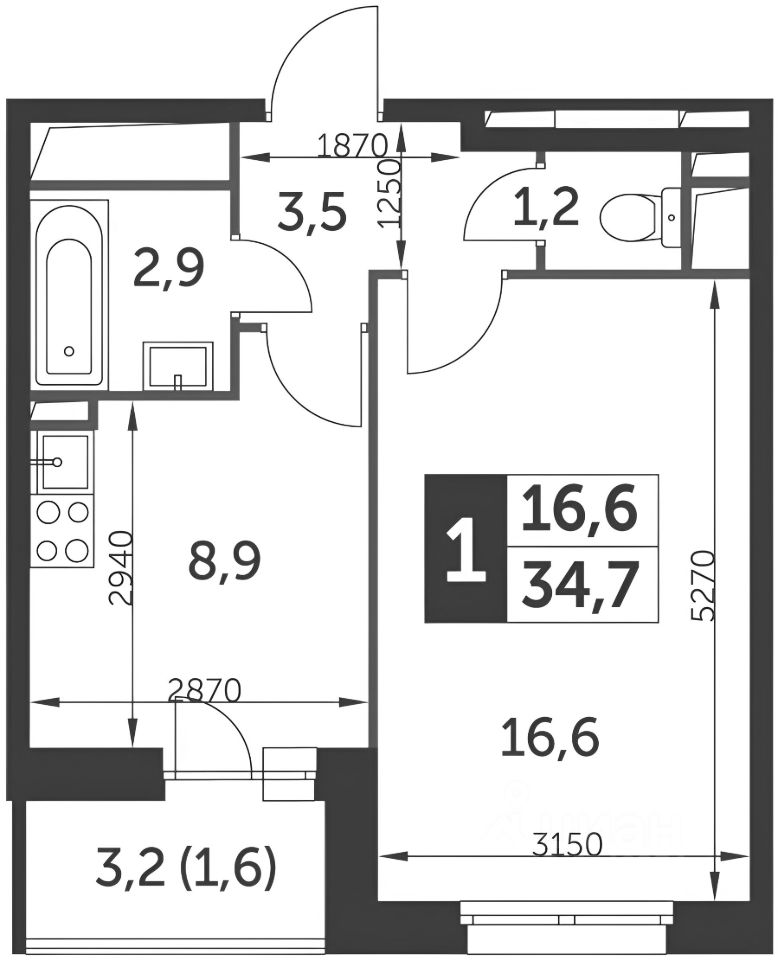 Планировка этой квартиры по данным Циан