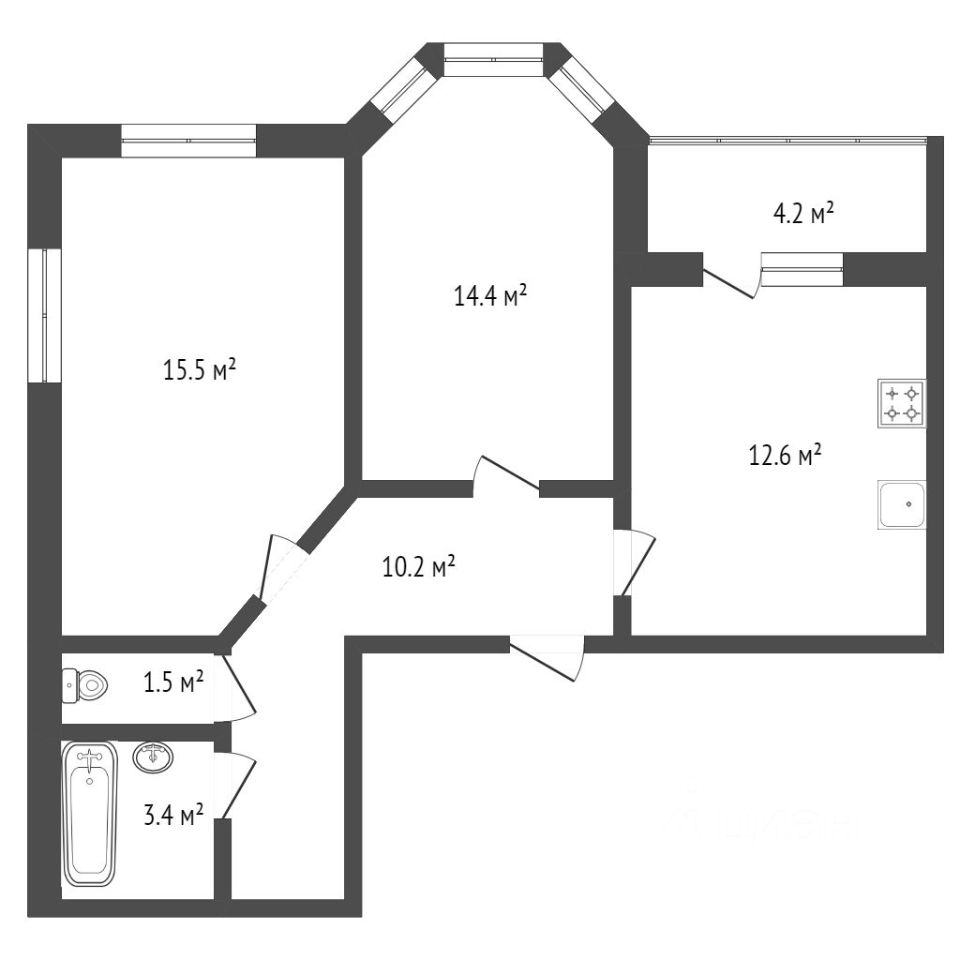 Планировка этой квартиры по данным Циан