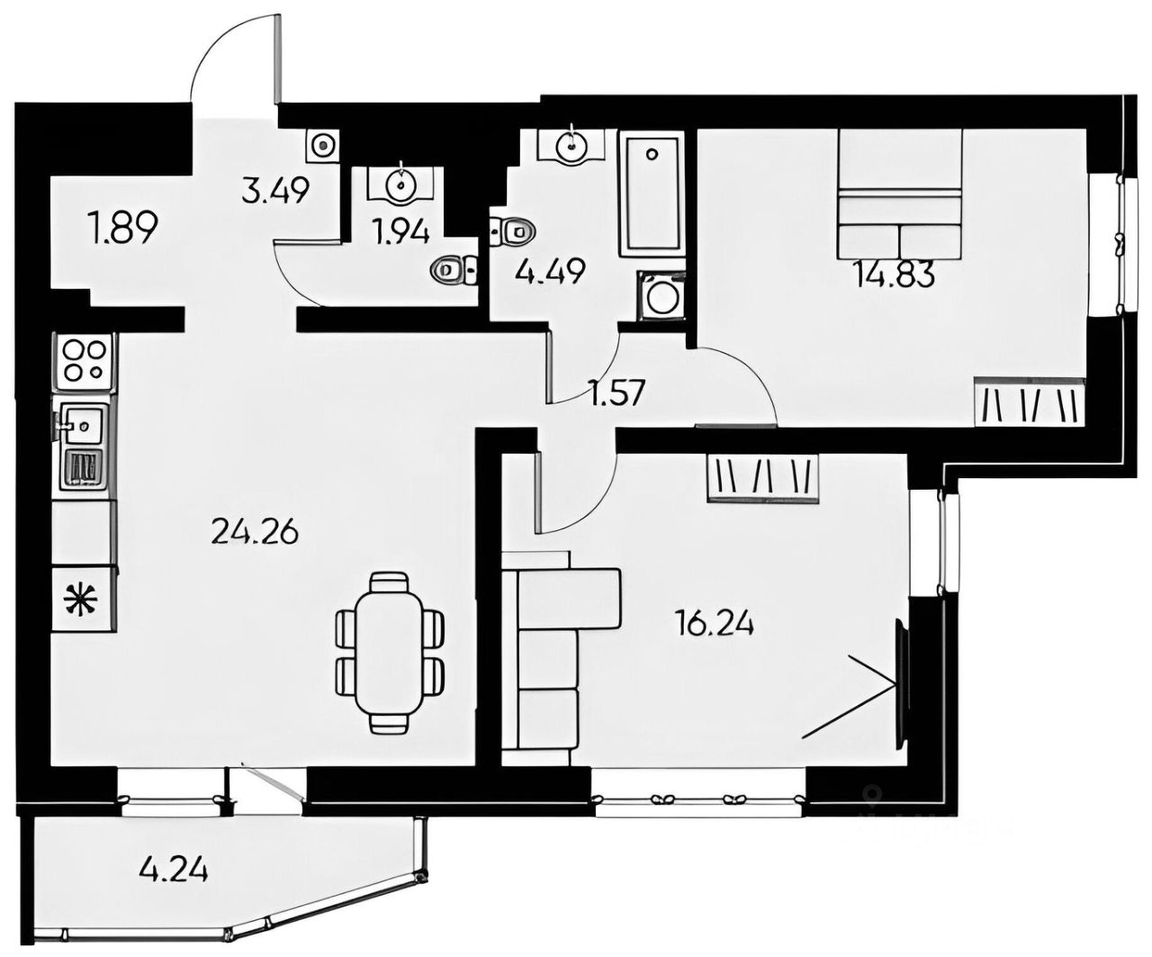 Планировка этой квартиры по данным Циан