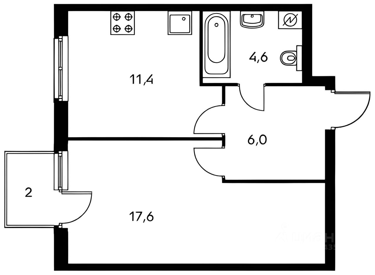 Планировка этой квартиры по данным Циан