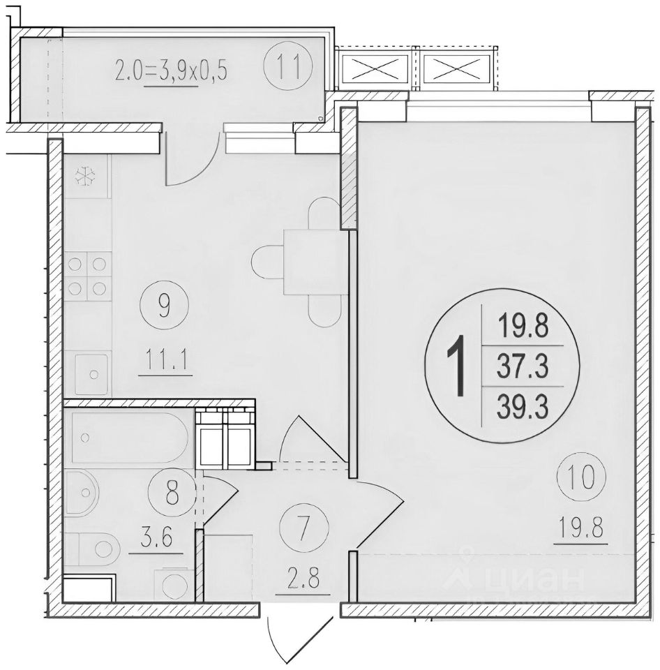 Планировка этой квартиры по данным Циан