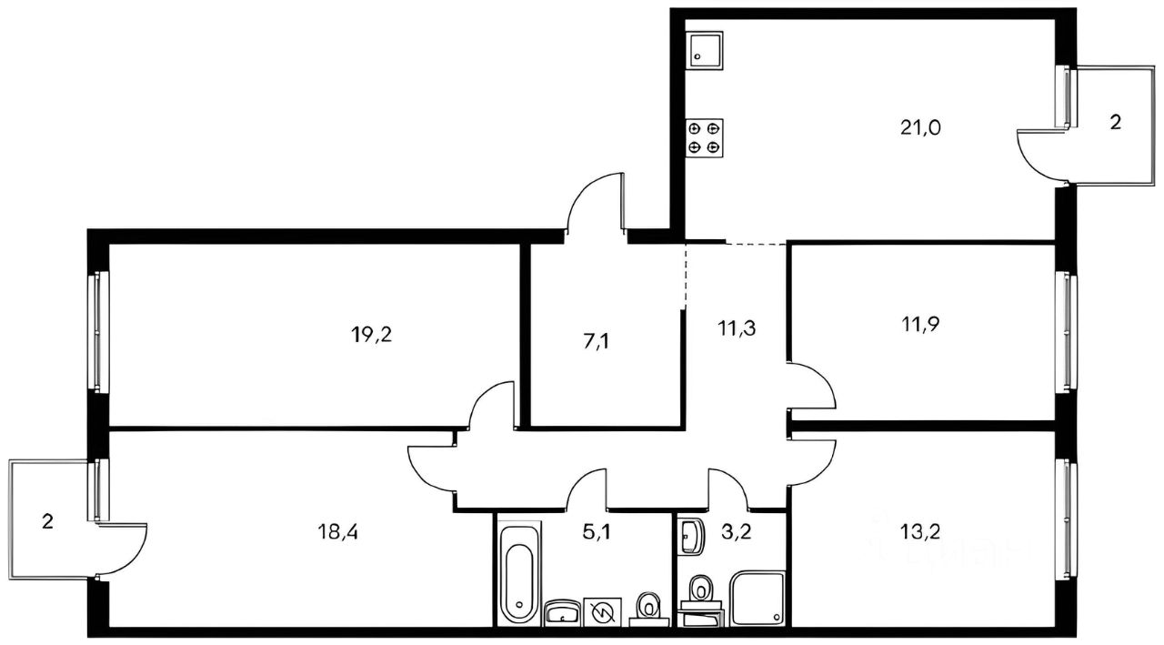 Планировка этой квартиры по данным Циан