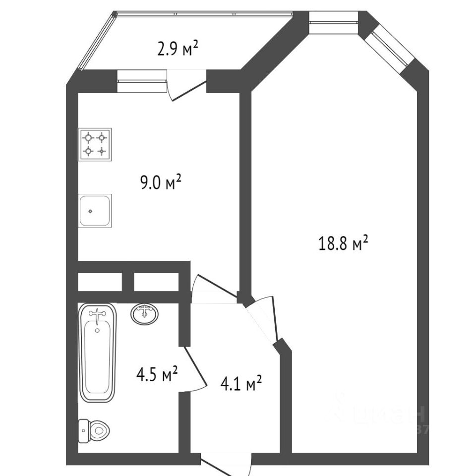 Планировка этой квартиры по данным Циан