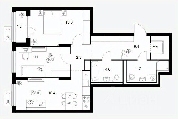 2-комн.кв., 67,5 м², 6/17 этаж