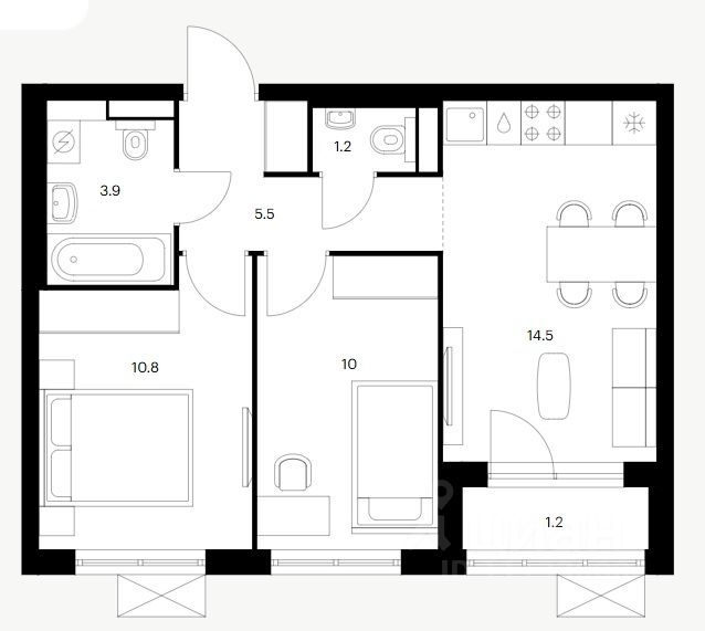 2-комн.кв., 47,1 м², 10/17 этаж