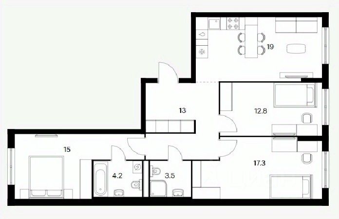 3-комн.кв., 84,8 м², 8/17 этаж