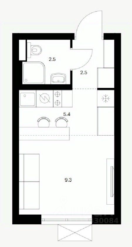 Студия, 19,7 м², 7/17 этаж