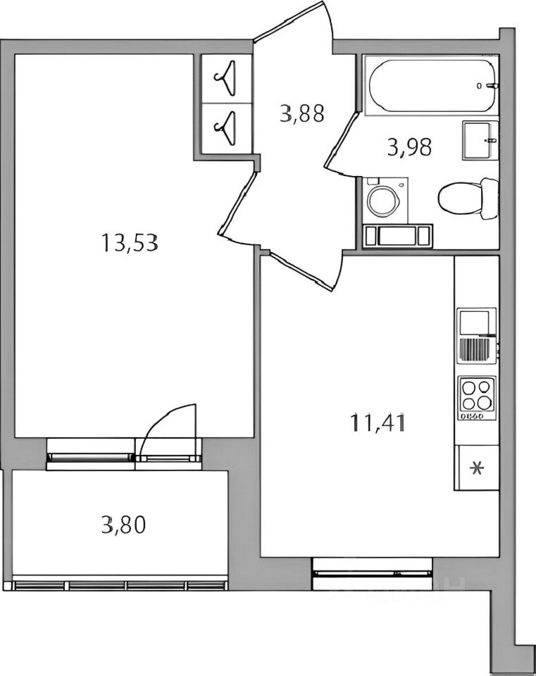 Планировка этой квартиры по данным Циан