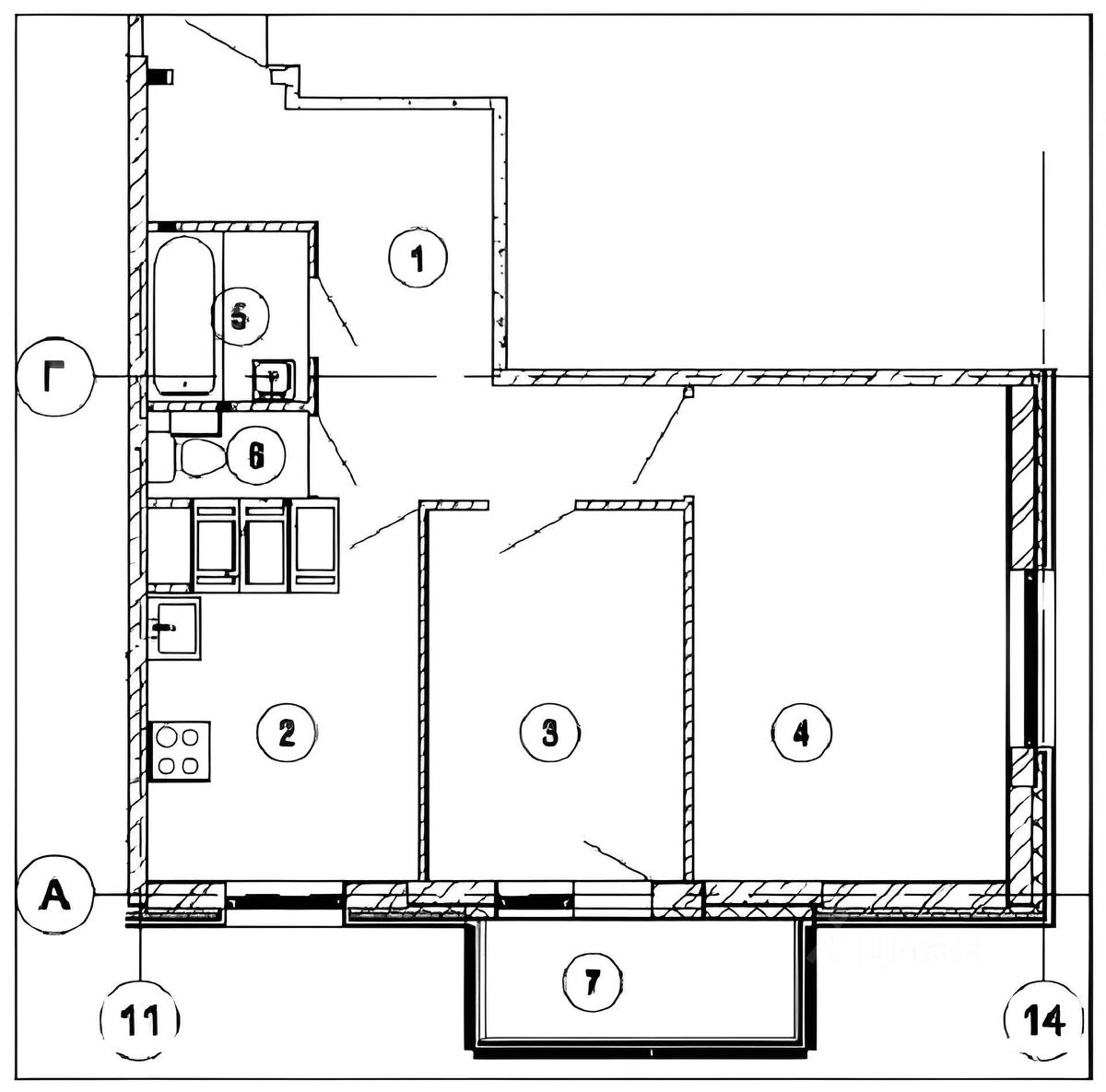 Планировка этой квартиры по данным Циан