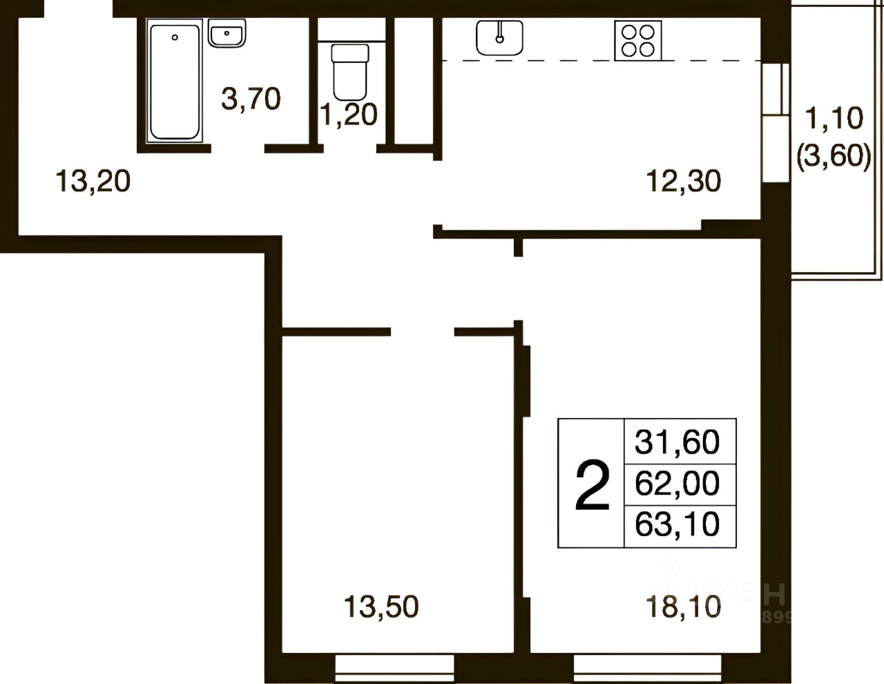 Планировка этой квартиры по данным Циан