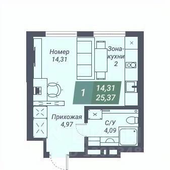 Апарт-студия, 25,4 м², 16/23 этаж