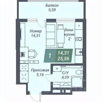 Апарт-студия, 25,6 м², 14/23 этаж