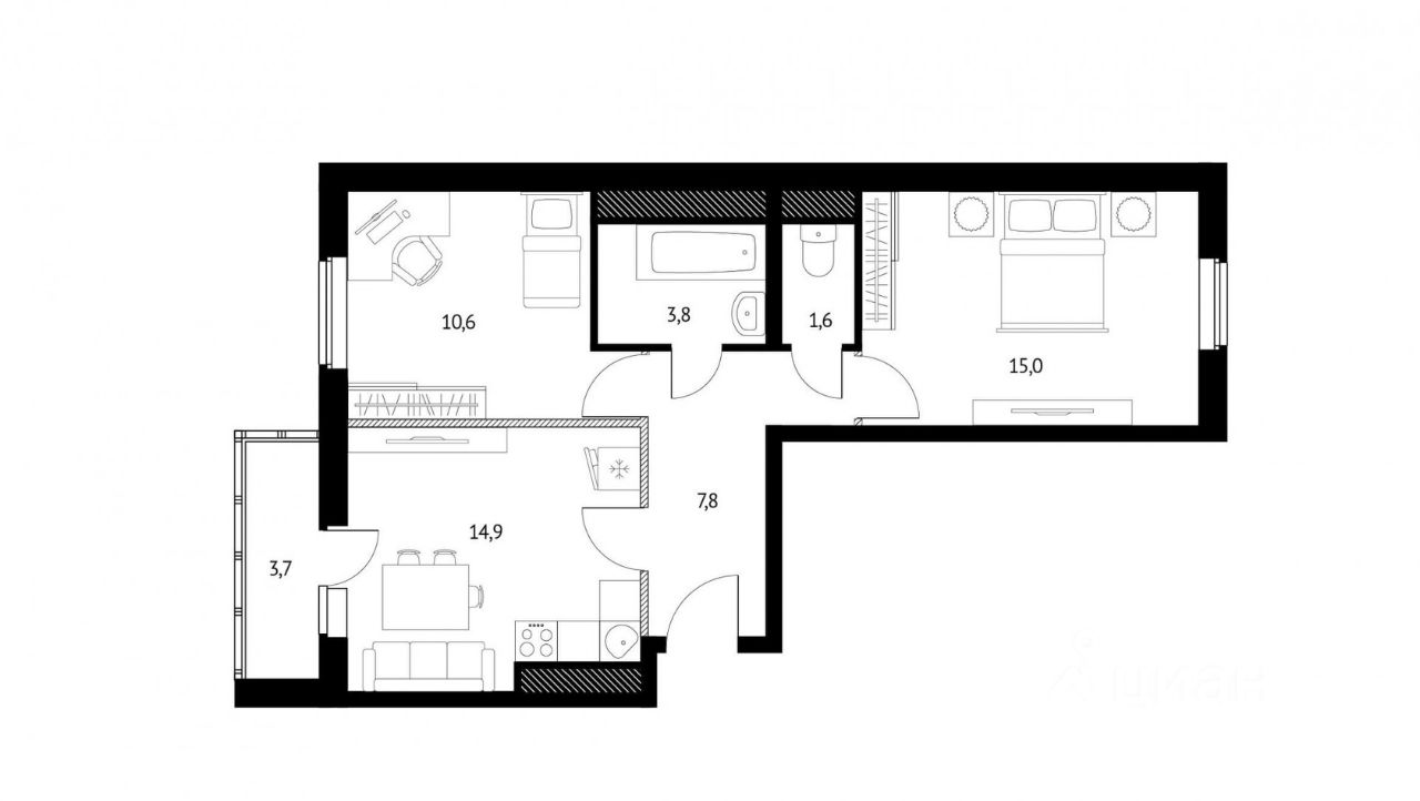 Планировка этой квартиры по данным Циан