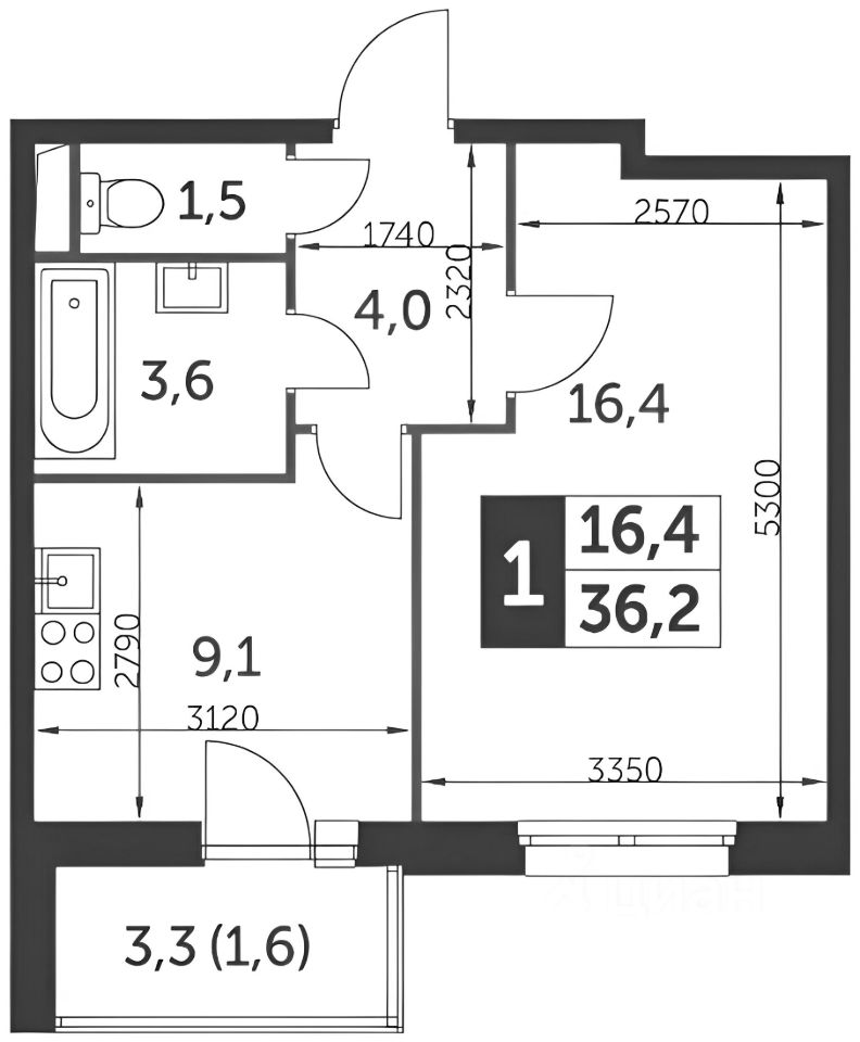 Планировка этой квартиры по данным Циан