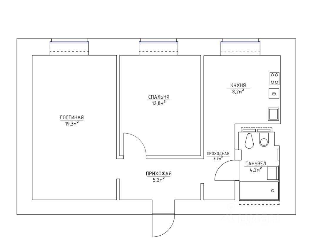 Планировка этой квартиры по данным Циан