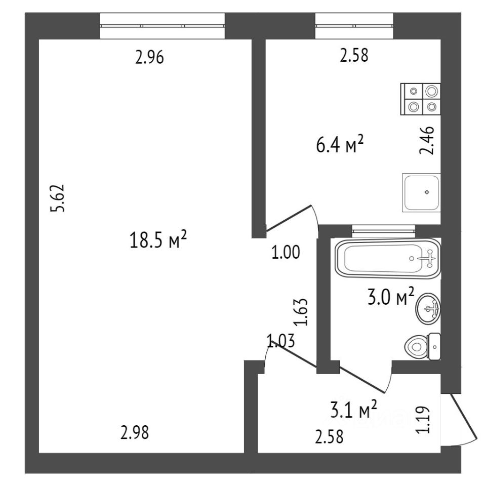 Планировка этой квартиры по данным Циан