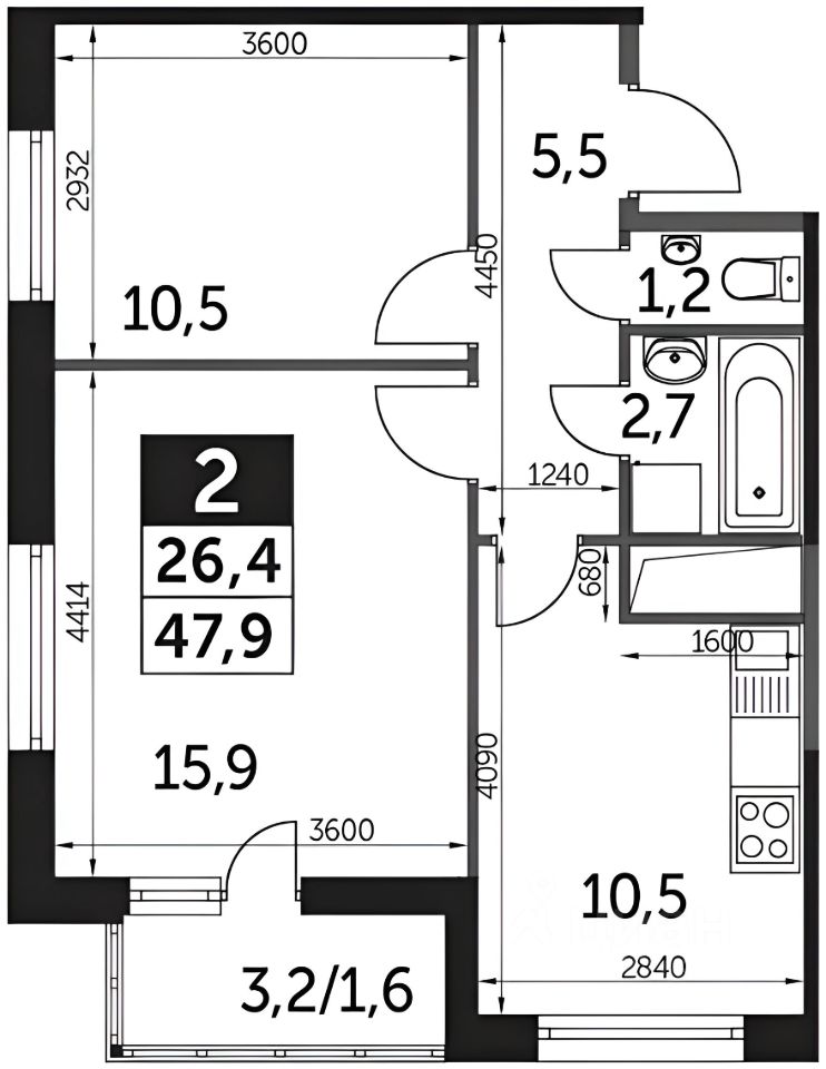 Планировка этой квартиры по данным Циан