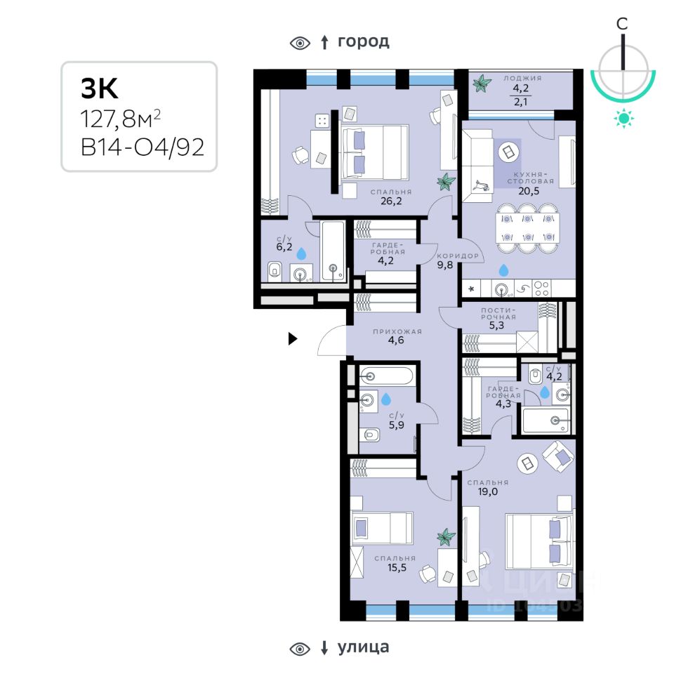 3-комн.кв., 127,8 м², 8/10 этаж