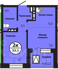 2-комн.кв., 33 м², 1/19 этаж