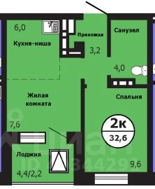 2-комн.кв., 32,3 м², 19/19 этаж